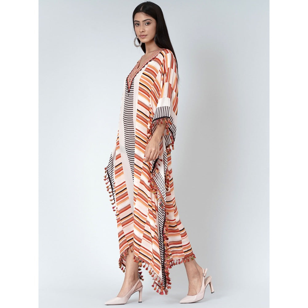 First Resort by Ramola Bachchan Orange Stripe Mid Length Kaftan