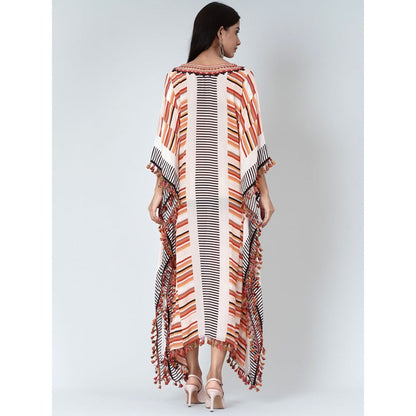 First Resort by Ramola Bachchan Orange Stripe Mid Length Kaftan
