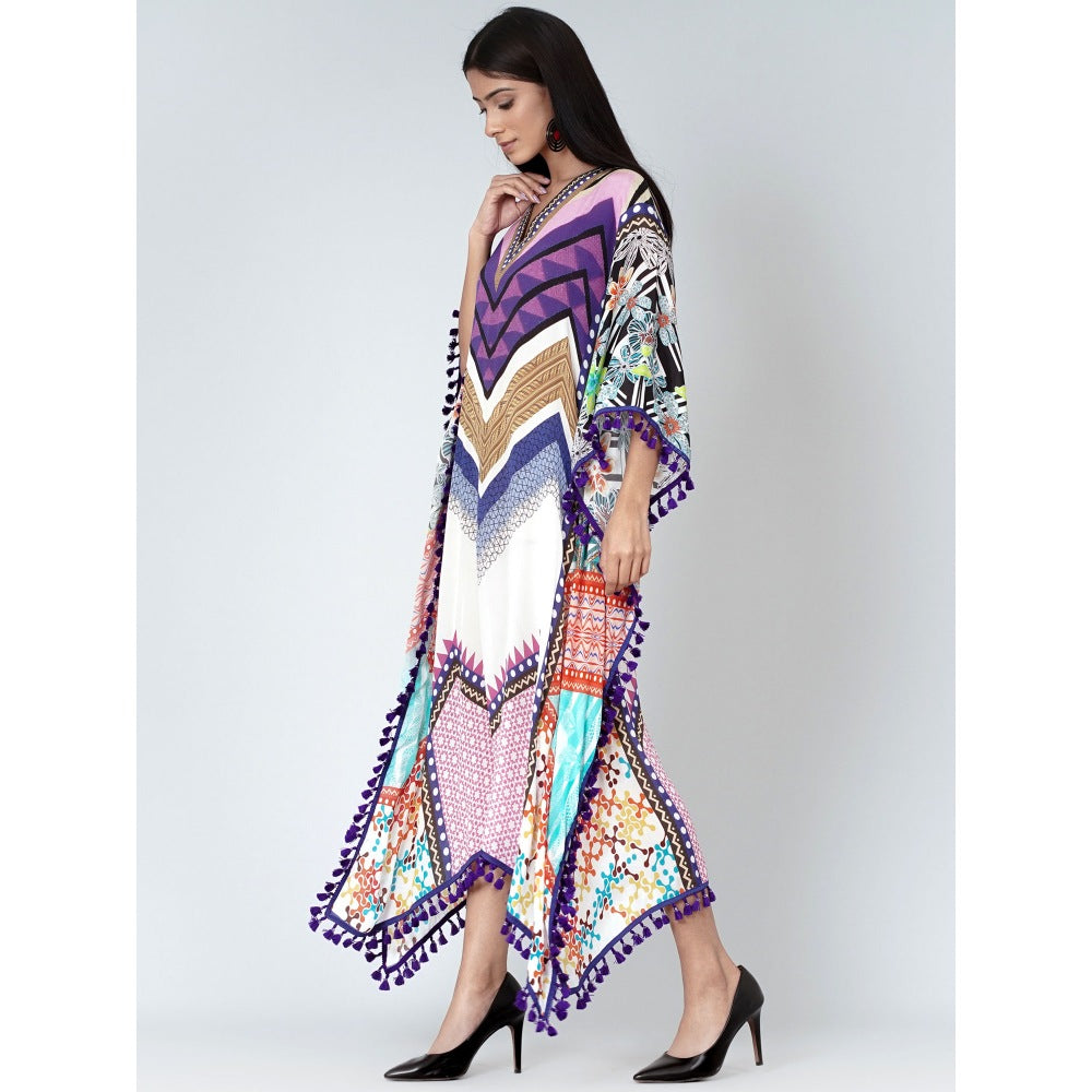 First Resort by Ramola Bachchan Purple And Pink Chevron Mid Length Kaftan