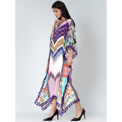 First Resort by Ramola Bachchan Purple And Pink Chevron Mid Length Kaftan