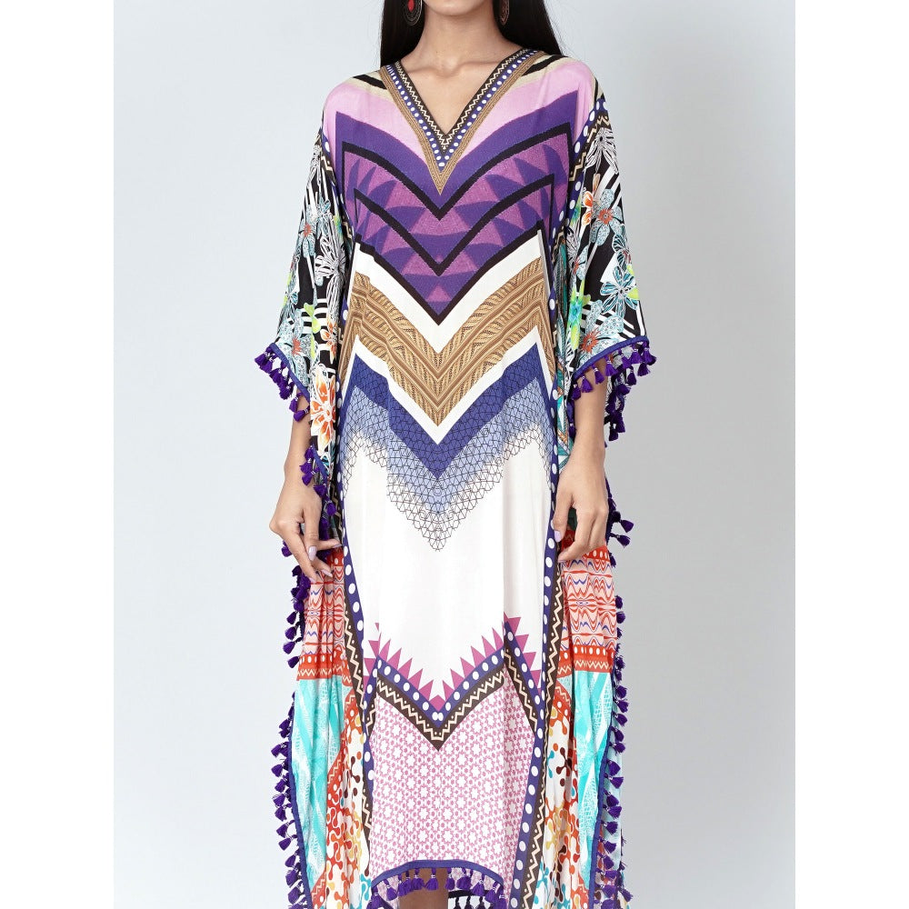 First Resort by Ramola Bachchan Purple And Pink Chevron Mid Length Kaftan