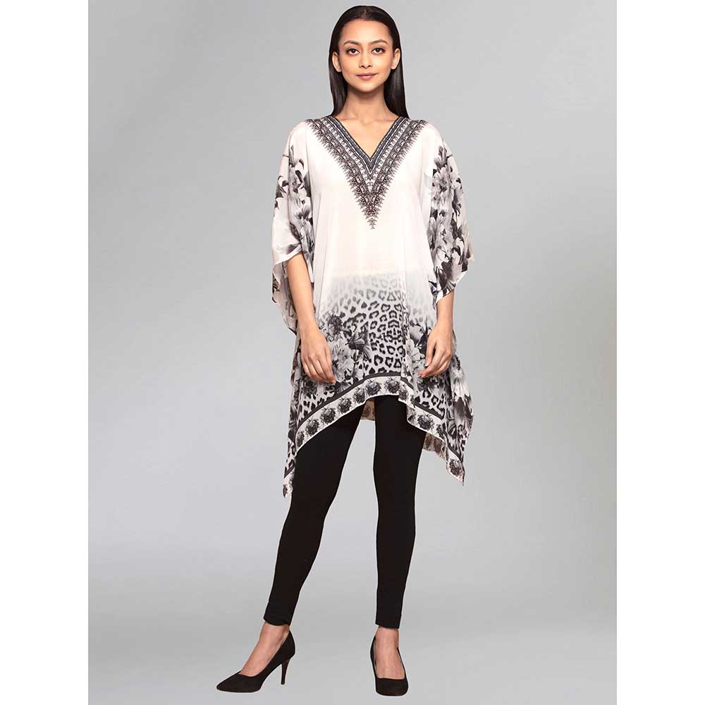 First Resort by Ramola Bachchan Beige Floral Mid Length Kaftan