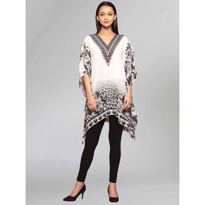 First Resort by Ramola Bachchan Beige Floral Mid Length Kaftan