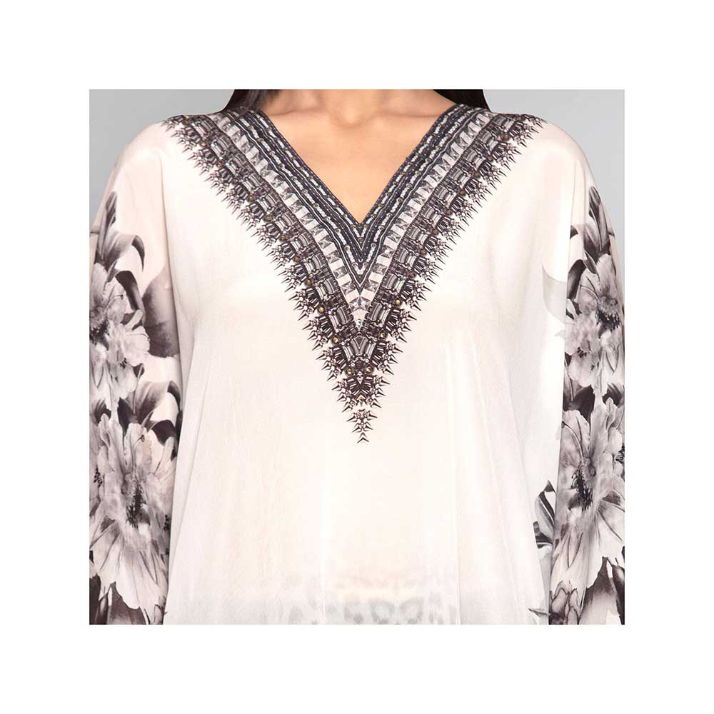 First Resort by Ramola Bachchan Beige Floral Mid Length Kaftan