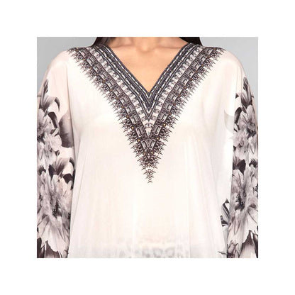 First Resort by Ramola Bachchan Beige Floral Mid Length Kaftan