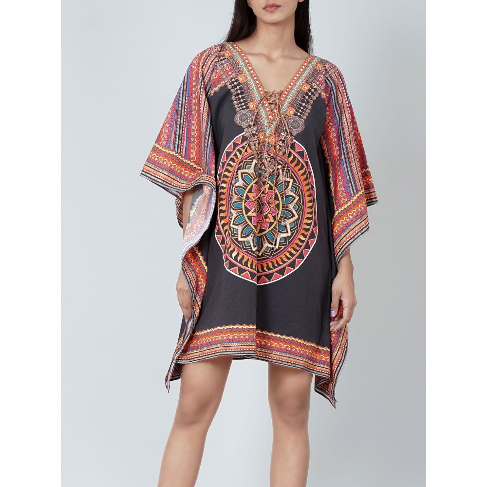 First Resort by Ramola Bachchan Black Tribal Kaftan Top
