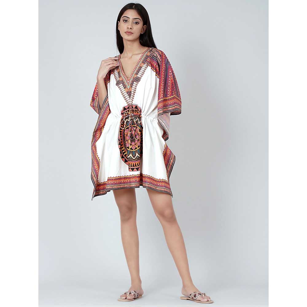 First Resort by Ramola Bachchan White And Red Tribal Kaftan Top