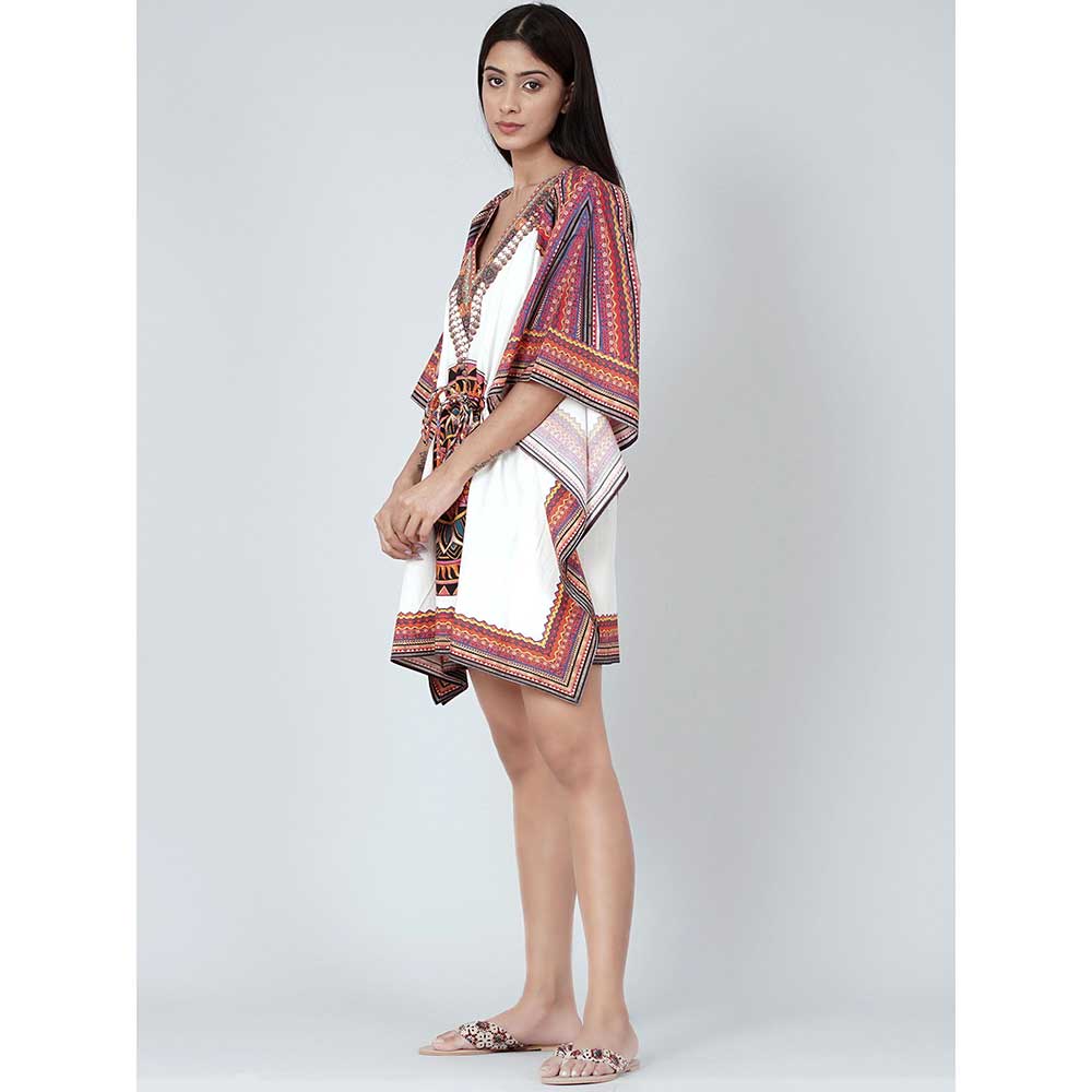 First Resort by Ramola Bachchan White And Red Tribal Kaftan Top