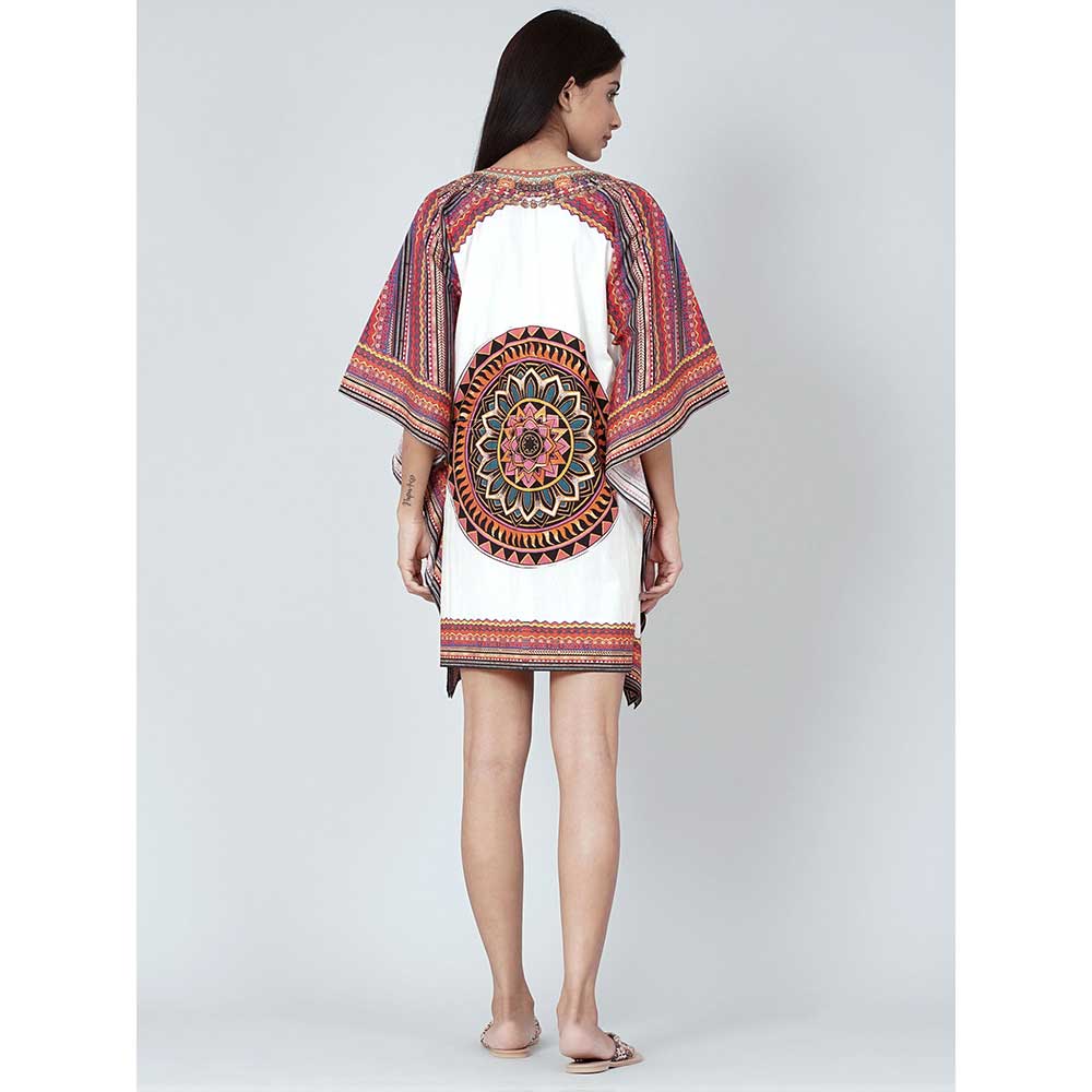 First Resort by Ramola Bachchan White And Red Tribal Kaftan Top