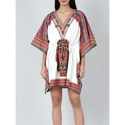 First Resort by Ramola Bachchan White And Red Tribal Kaftan Top