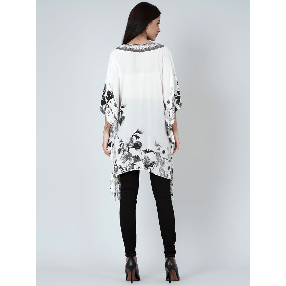 First Resort by Ramola Bachchan White Embellished Floral Kaftan Top