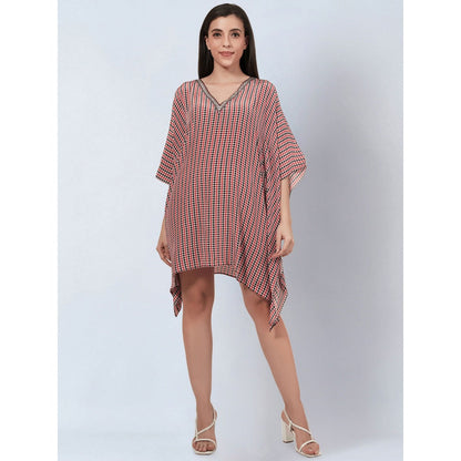 First Resort by Ramola Bachchan Red Embellished Houndstooth Kaftan Top