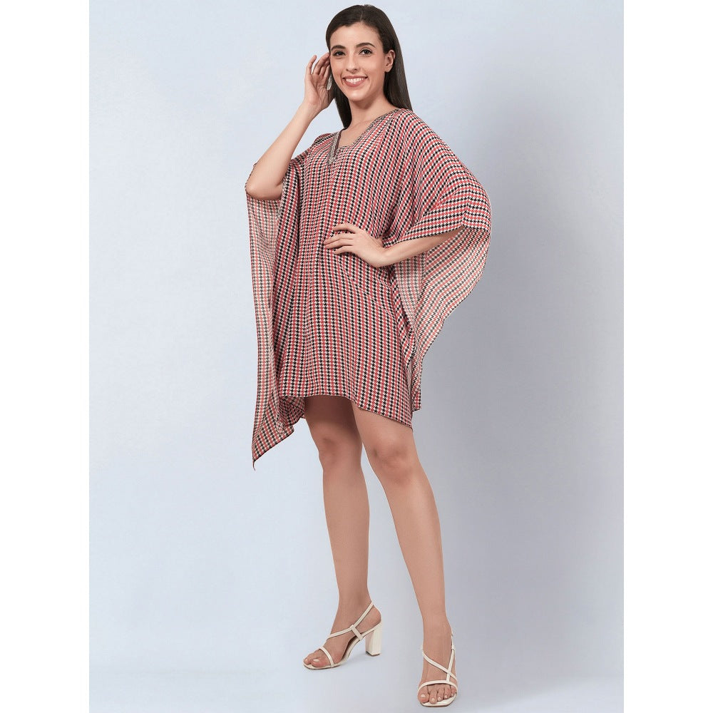 First Resort by Ramola Bachchan Red Embellished Houndstooth Kaftan Top