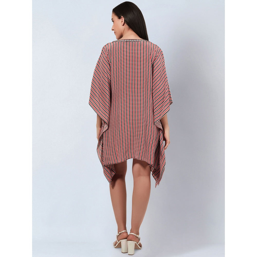 First Resort by Ramola Bachchan Red Embellished Houndstooth Kaftan Top