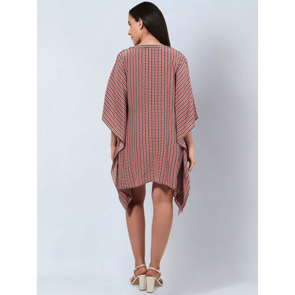 First Resort by Ramola Bachchan Red Embellished Houndstooth Kaftan Top