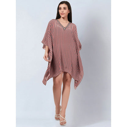 First Resort by Ramola Bachchan Red Embellished Houndstooth Kaftan Top