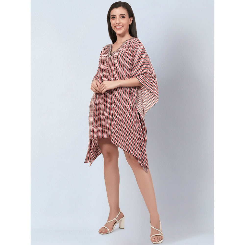 First Resort by Ramola Bachchan Red Embellished Houndstooth Kaftan Top