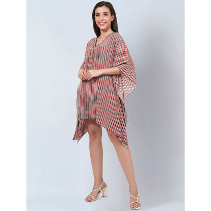 First Resort by Ramola Bachchan Red Embellished Houndstooth Kaftan Top