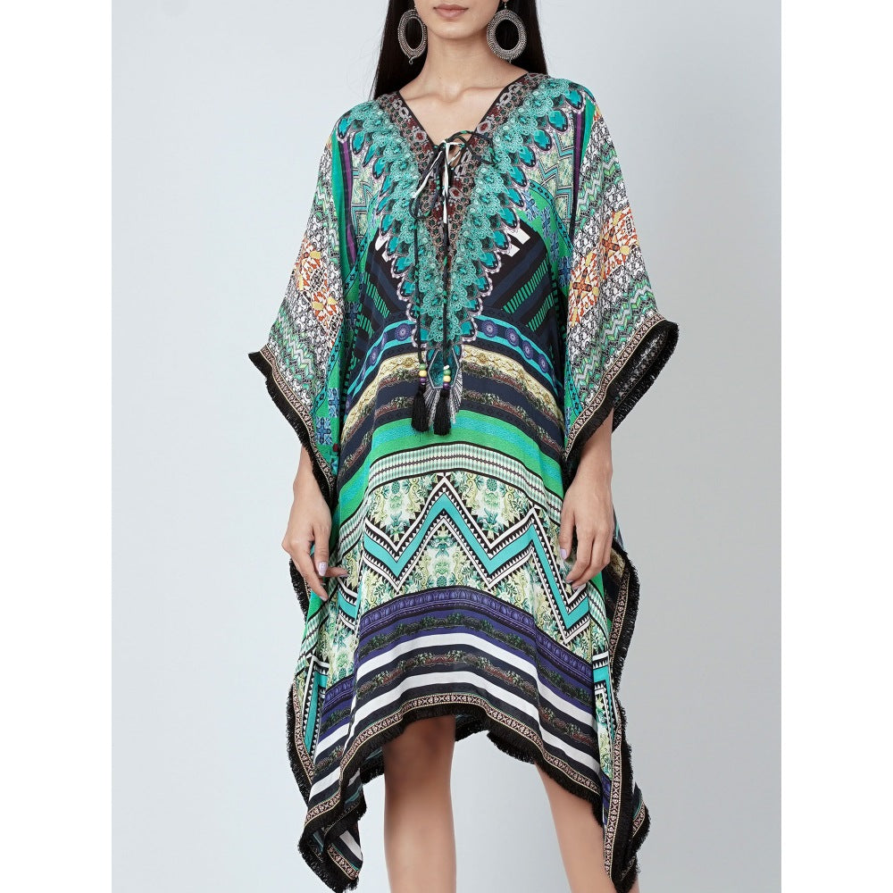 First Resort by Ramola Bachchan Green Geometric Kaftan Tunic