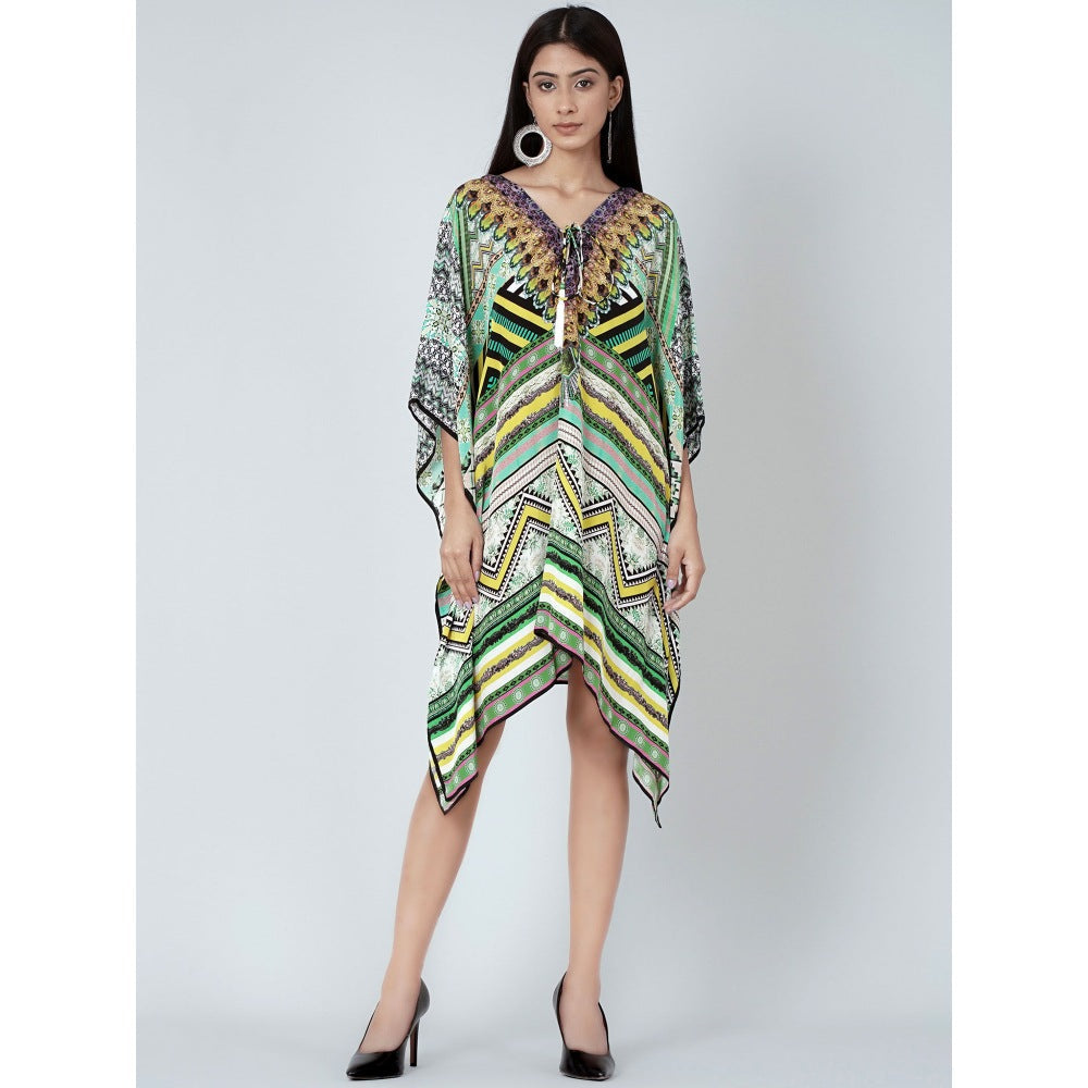 First Resort by Ramola Bachchan Jade Green Geometric Kaftan Tunic