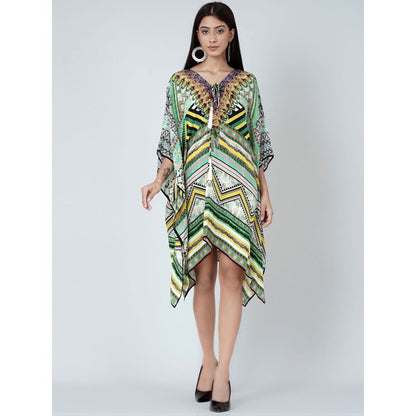 First Resort by Ramola Bachchan Jade Green Geometric Kaftan Tunic