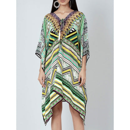 First Resort by Ramola Bachchan Jade Green Geometric Kaftan Tunic