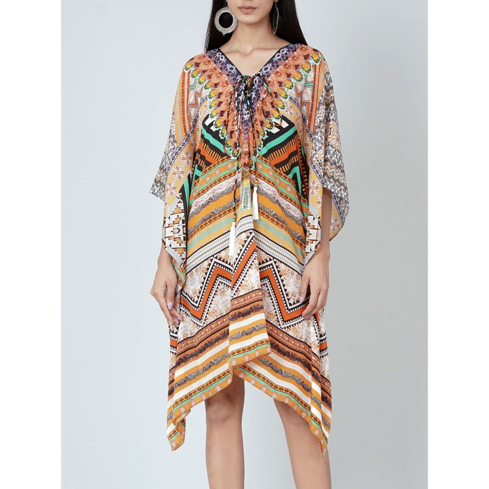 First Resort by Ramola Bachchan Orange Geometric Kaftan Tunic