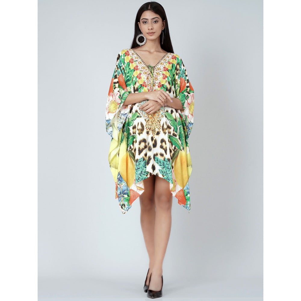 First Resort by Ramola Bachchan Multicoloured Animal And Fruit Print Kaftan Tunic