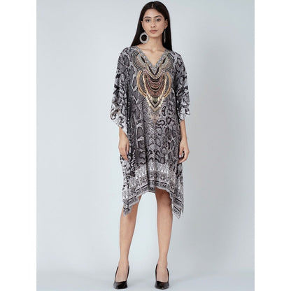 First Resort by Ramola Bachchan Grey And Black Python Print Silk Kaftan Tunic