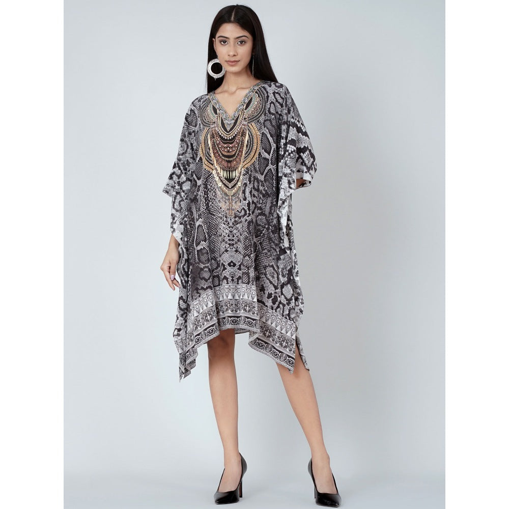 First Resort by Ramola Bachchan Grey And Black Python Print Silk Kaftan Tunic
