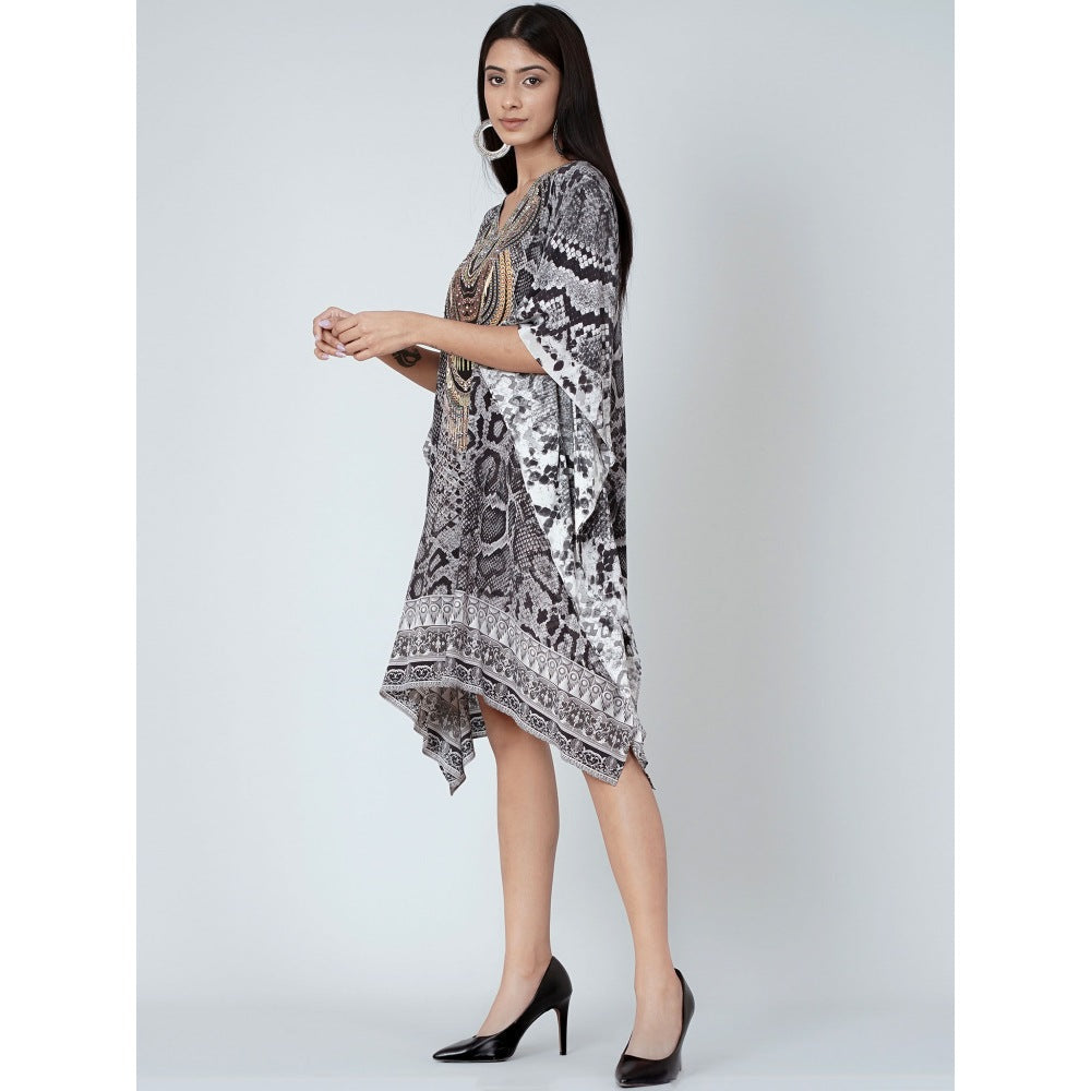First Resort by Ramola Bachchan Grey And Black Python Print Silk Kaftan Tunic