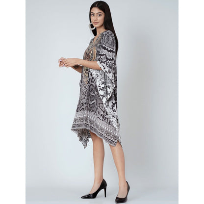 First Resort by Ramola Bachchan Grey And Black Python Print Silk Kaftan Tunic