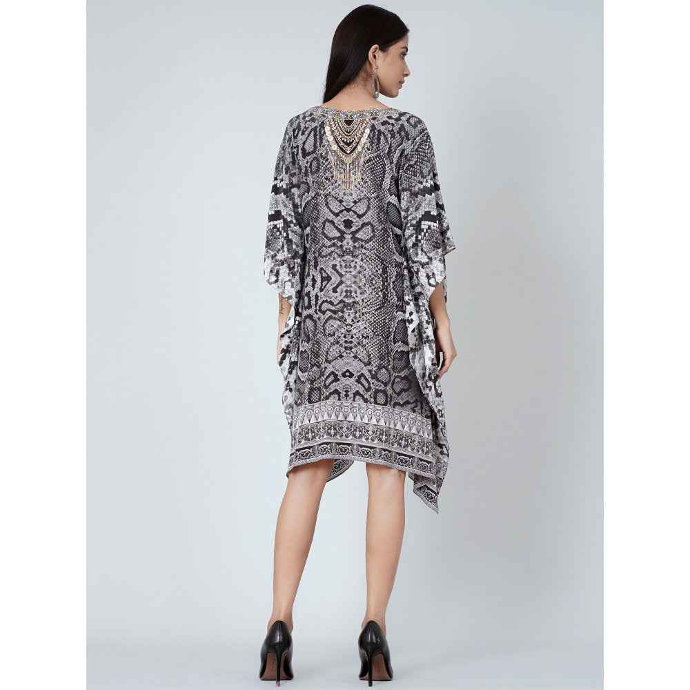 First Resort by Ramola Bachchan Grey And Black Python Print Silk Kaftan Tunic