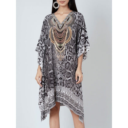 First Resort by Ramola Bachchan Grey And Black Python Print Silk Kaftan Tunic