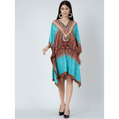First Resort by Ramola Bachchan Blue And Brown Python Print Silk Kaftan Tunic