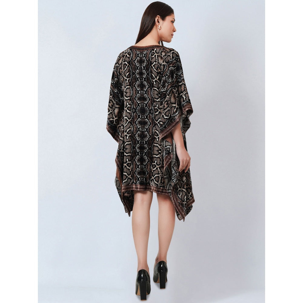 First Resort by Ramola Bachchan Brown Hand Embroidered Animal Print Silk Kaftan Tunic