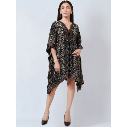 First Resort by Ramola Bachchan Brown Hand Embroidered Animal Print Silk Kaftan Tunic