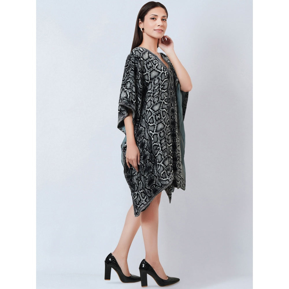 First Resort by Ramola Bachchan Grey Hand Embroidered Animal Print Silk Kaftan Tunic