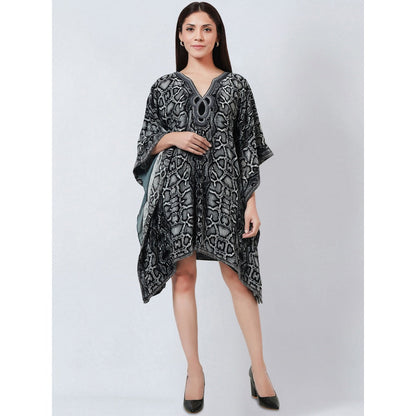First Resort by Ramola Bachchan Grey Hand Embroidered Animal Print Silk Kaftan Tunic
