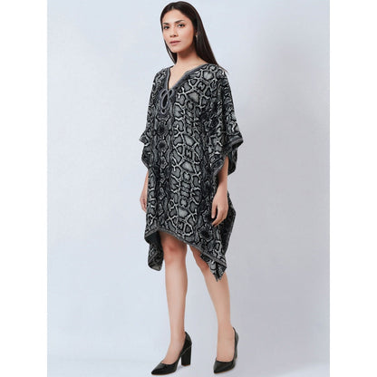 First Resort by Ramola Bachchan Grey Hand Embroidered Animal Print Silk Kaftan Tunic