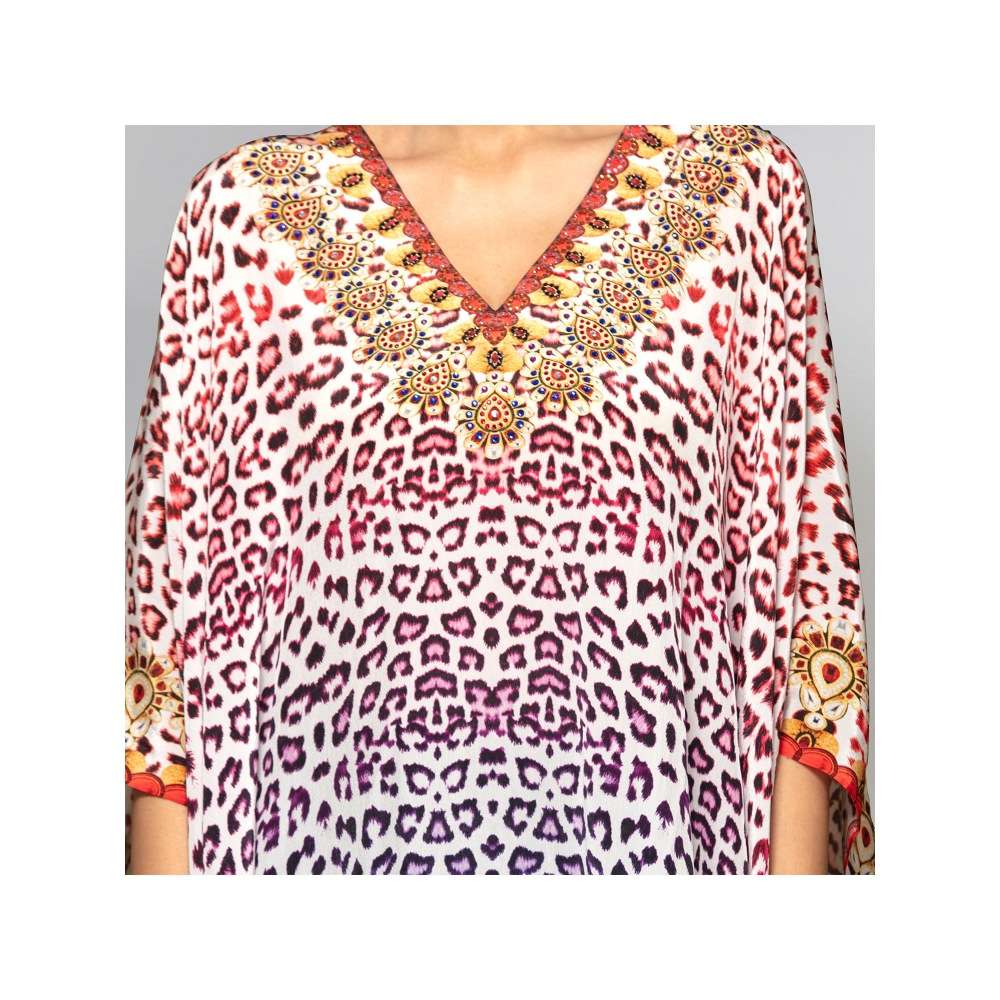 First Resort by Ramola Bachchan Burnt Orange And Brown Animal Print Kaftan Tunic