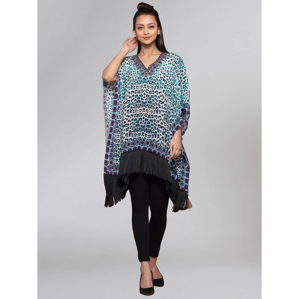First Resort by Ramola Bachchan Sky Blue Animal Print Kaftan Tunic
