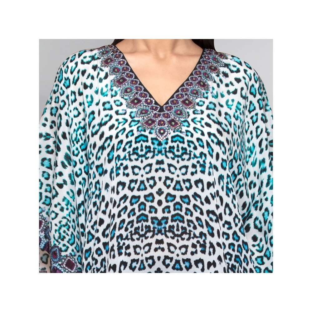 First Resort by Ramola Bachchan Sky Blue Animal Print Kaftan Tunic