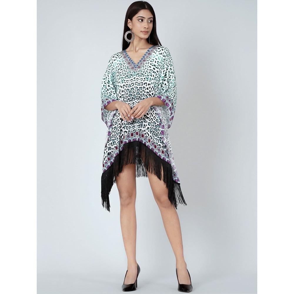 First Resort by Ramola Bachchan Teal Green Animal Print Kaftan Tunic