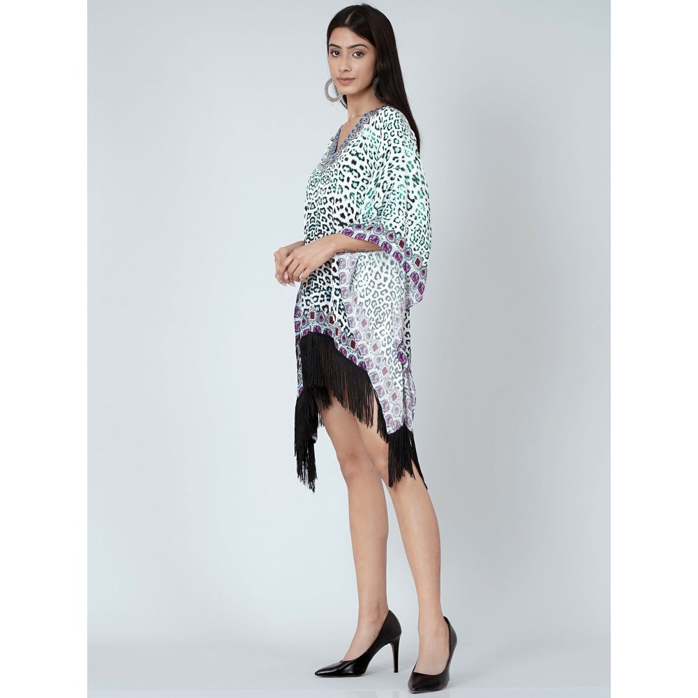 First Resort by Ramola Bachchan Teal Green Animal Print Kaftan Tunic