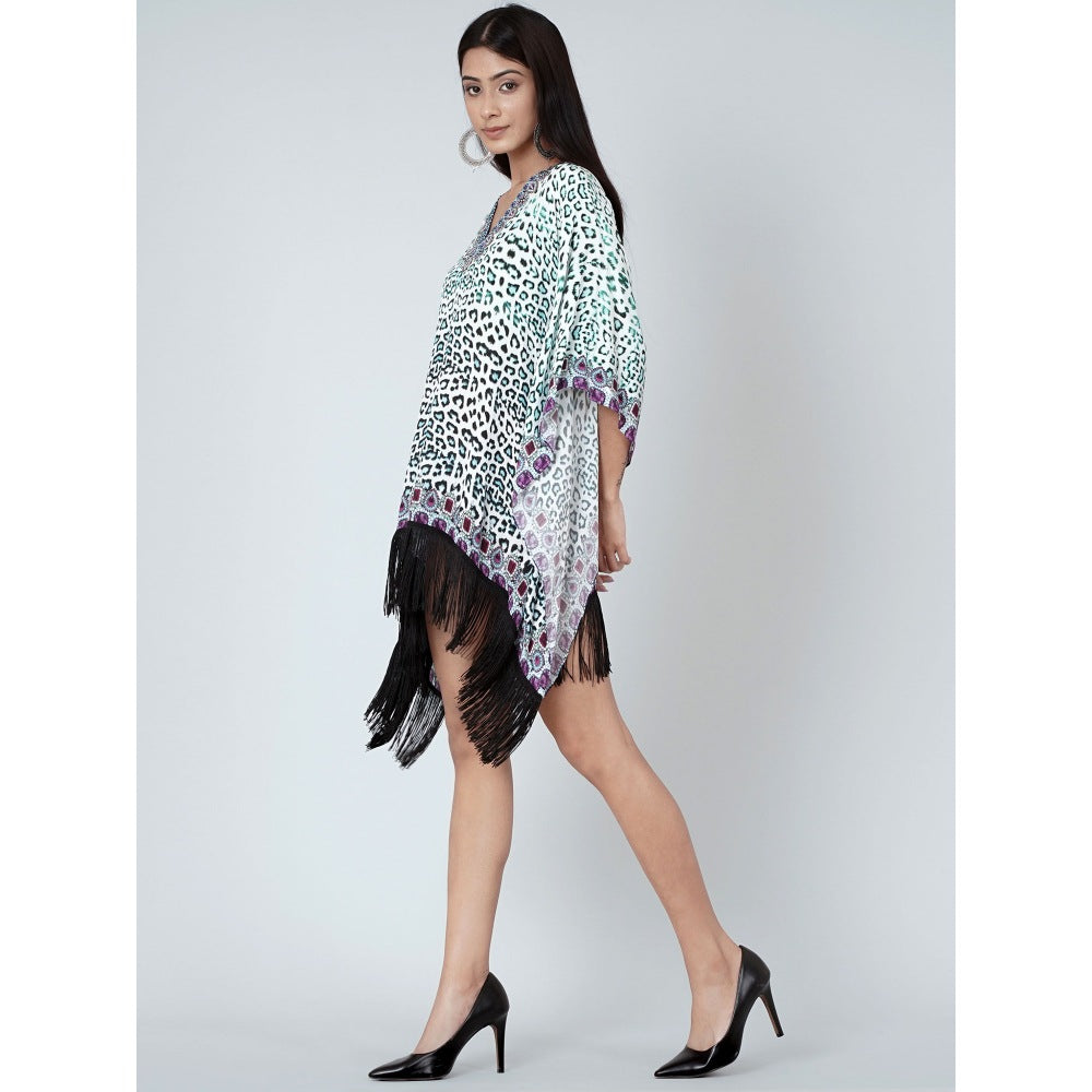 First Resort by Ramola Bachchan Teal Green Animal Print Kaftan Tunic