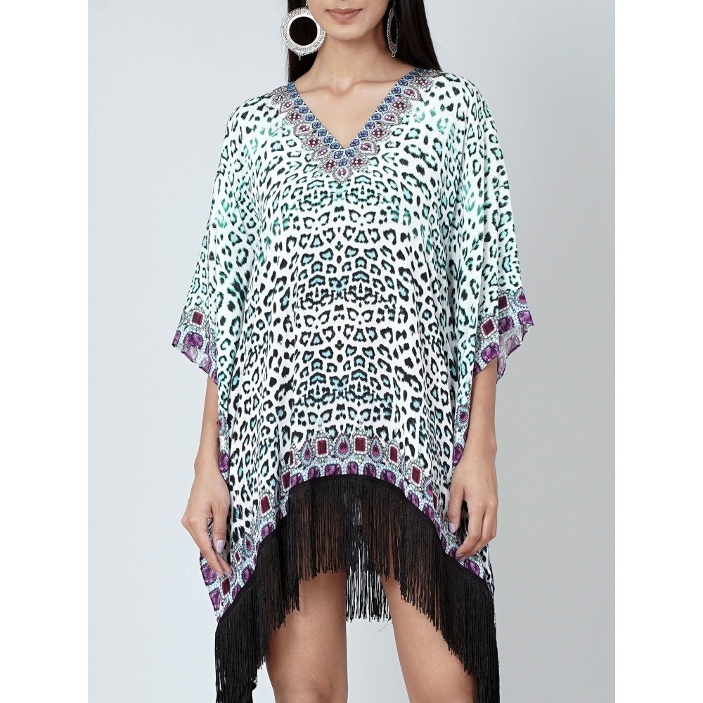 First Resort by Ramola Bachchan Teal Green Animal Print Kaftan Tunic