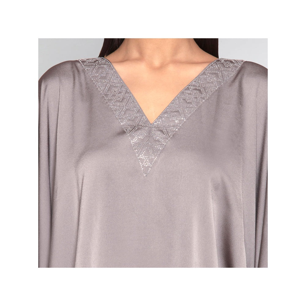 First Resort by Ramola Bachchan Grey Embellished Kaftan Top