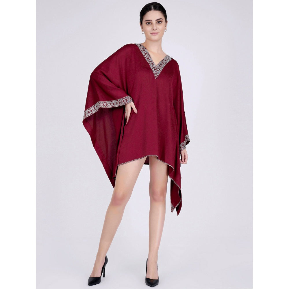 First Resort by Ramola Bachchan Maroon Embellished Kaftan Top