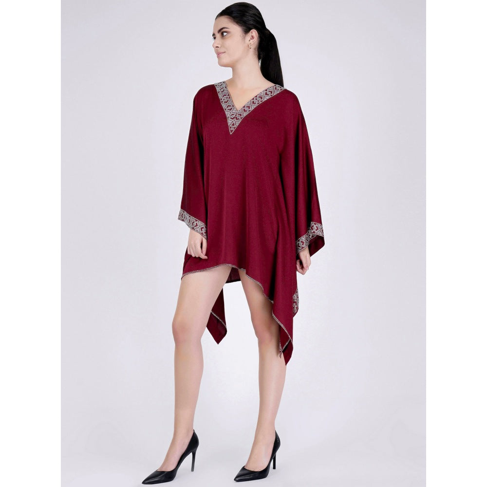 First Resort by Ramola Bachchan Maroon Embellished Kaftan Top